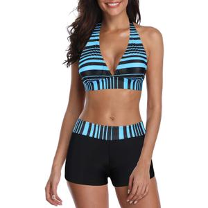 Zando Women's Two Piece Halter Swimsuit Athletic Push Up Bikini Set Swimwear with Boyshorts Sporty V Neck Bathing Suit Large(8-10) Zando Women's Two Piece Halter Swimsuit Athletic Push Up Bikini Set Swimwear with Boyshorts Sporty V Neck Bathing Suit Large(8-10)