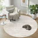 WITSHOCK Round Rugs 6ft for Living Room, Washable Area Rug for Bedroom Dining Room Office Nursery, Modern Striped Design Non-Slip Low Pile Carpets for Home Decor, Beige