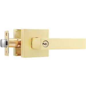 Leydebong 1 Pack Door Knob with Lock and Key, Gold Door Handles, Exterior Door Knob with Keys, Brushed Gold Door Handle Exterior, Zinc Alloy Door Levers for Entry (Satin Brass)