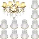 Riakrum 10 Pcs Shades for Chandeliers European Small Lamp Shade Chandelier Clip on Fabric Drum Lamp Mini Rustic Light Cover for Table Candle Wall Light Replacement, 3.1 x 5.5 x 4.7 Inch(Beige)