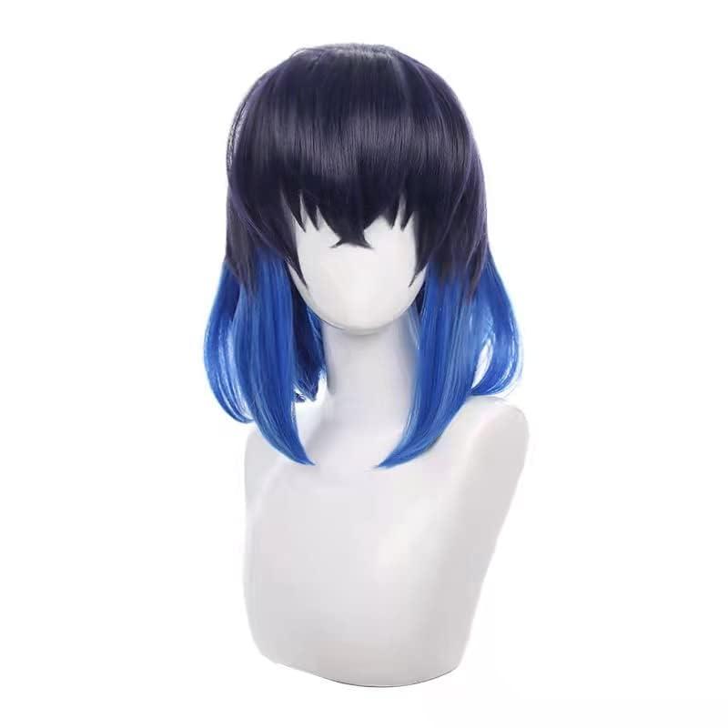 Short Blue Black Cosplay Wigs Halloween Costume Party Wig for Adult