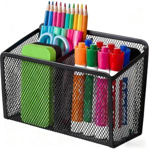 BEYGORM Magnetic Dry Erase Marker Holder for Whiteboard, Mesh Pen & Pencil Holder for Refrigerator, Strong Magnetic Basket for School Locker, Office & Classroom Organizer (Black, 1-Pack)