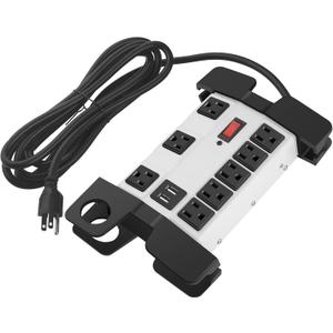 Heavy Duty Power Strip with USB, Workshop 8 Outlet Surge Protector 2700 Joules, Grey Industrial Metal 15Amp Power Strip, 12 FT Extension Cord and Wide Spaced.
