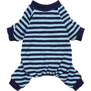 Fitwarm Blue and White Striped Dog Pajamas, Waffle Dog Clothes for Small Dogs Girl Boy, Puppy Onesie with Feet, Pet Cat Outfit, Medium