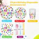 Birthday Plates & Napkins Party supplies - 175Pcs Happy Birthday Paper Plates and Napkins Sets, Disposable Happy Birthday Dots Tableware Set for Boys and Girls Party Decorations, Serves 25