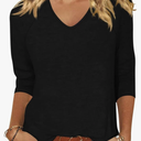 EADINVE Womens V Neck 3/4 Sleeve T Shirts Casual Basic Summer Tees Shirts Loose Fit Tunic Tops Fall Pullover(M)