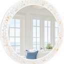 Tanmicoshomy Round Wall Mirror 24 Inch,Circle Mosaic Mirror with Natural Mother of Pearl and Wood Frame, Decorative Coastal Round Wall Mirror for Bathroom Bedroom Living Room Entryway (White)