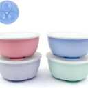 Elk and Friends Stainless Steel Bowls with Silicone Sleeve for Babies & Toddlers | Lids Included | Stay Put Suction | Cereal & Snack Bowls | 4 Pack (Sage/MistyBlue/Blush/Lilac)