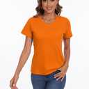 SMENG Women's Cotton V Neck T-Shirt Short Sleeve Solid Color Tee Casual Fit Tee Breathable Summer Fashion Tops (Orange, S)