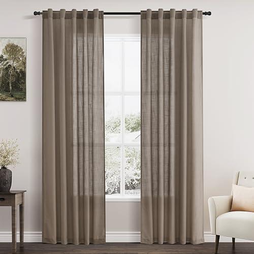Dark Taupe Linen Curtains 84 Inch Length 2 Panels for Bedroom Back Tab Pocket Semi Sheer Light Filtering Curtains Burlap Textured Farmhouse Curtain for Living Room Dining Room Aesthetic Decor 40x84