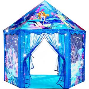Princess Mermaid Kids Play Tent - Large Playhouse for 3-12 Year Old Girls, Indoor Outdoor Castle Toy for Toddlers, 55'' x 53'' (DxH)