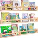 Nursry Shelves 32 inches Set of 3,Wood Floating Nursery Book Shelves for Wall,Wall Bookshelves for Kids,Transform Your Nursery into a Safe & Stylish Haven with Natural Wood Floating Shelves.