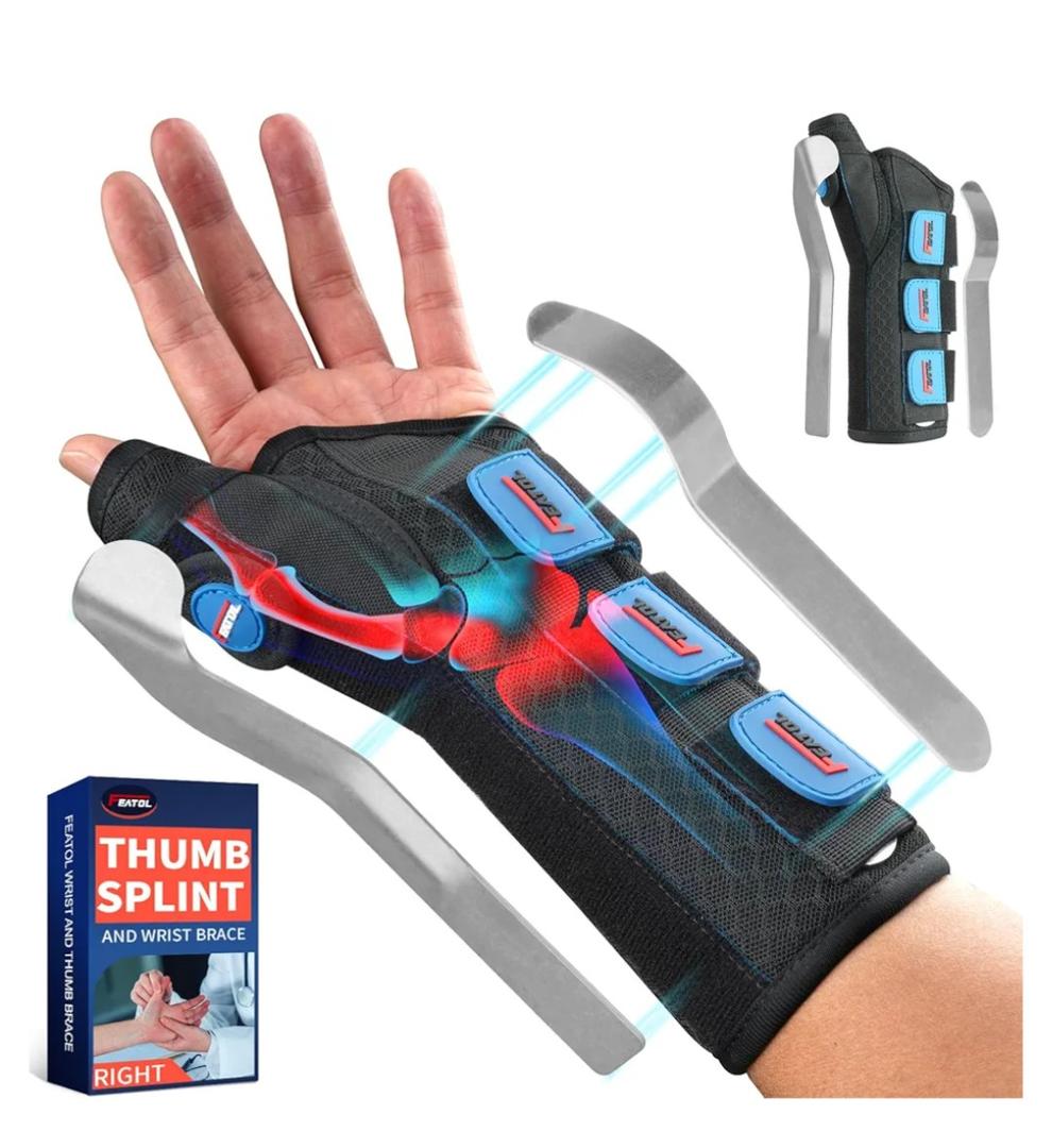 FEATOL Carpal Tunnel Wrist Brace Night Support, Thumb Spica Splint Left Hand for De Quervains Tenosynovitis, Tendonitis, Wrist Brace With Thumb Support-Small/Medium-Women & Men, Black