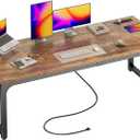 Huuger 63 x 24 inch Desk with Power Outlets & USB-C, Deeper & Thicker Desktop, Robust Metal Tubes, Computer Desk, Heavy Duty Office Desk, Work Gaming Desk, for Home Office, Rustic Brown