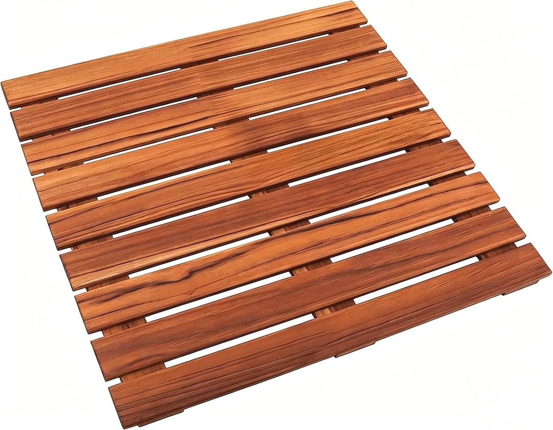 Teak Shower Mat, Non-Slip Bath Mat, Luxury Spa Mat, Wooden Mat for Bathtub, 20 x 20 in