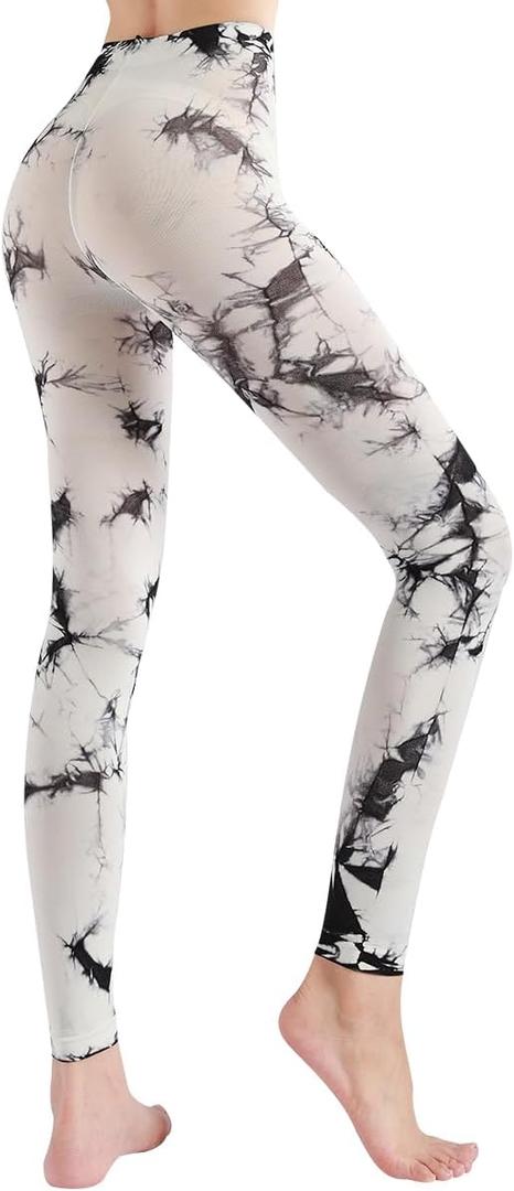 G&Y Opaque Tights for Women - 70D Control Top Pantyhose Running Yoga Leggings Athletic Pants (Tie Dye Black, S)