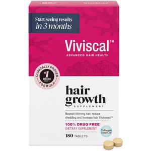 Viviscal Hair Growth Supplements For Women For Thicker, Fuller Hair, Nourishes Thinning & Loss, With Proprietary Collagen Complex, 180 Tablets, 3 Month Supply, Best By: 08/27