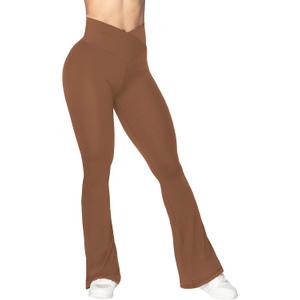 Sunzel Flare Leggings, Crossover Yoga Pants with Tummy Control, High-Waisted and Wide Leg (X-Small, Wine Red)