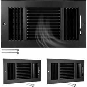 Wesiti 2 Pcs Vent Covers 10 x 6 Inch (Duct Opening) 3-Way Ceiling Register Sidewall Ceiling Air Vent Manual Adjuster Solid Steel HVAC Register Cover for Office Home Toilet Bathroom (Black)