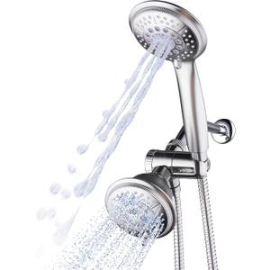 1733 Handheld Showerhead & Rain Shower Combo. High Pressure 24 Function 4" Face Dual 2 in 1 Shower Head System with Stainless Steel Hose, Patented 3-way Water Diverter in Nickel Finish (2.5 Gallon Per Minute)
