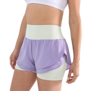 Cosmolle 2 in 1 Running Shorts for Women Lightweight Tennis Shorts Breathable Athletic Workout Shorts with Phone Pockets (Purple, L)