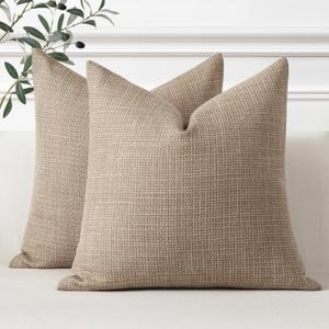 OTOSTAR Linen Throw Pillow Covers Set of 2 Decorative Square Pillowcases Cushion Covers 18x18 Inch for Home Decor Sofa Bedroom Car 45 x 45 CM Light Coffee