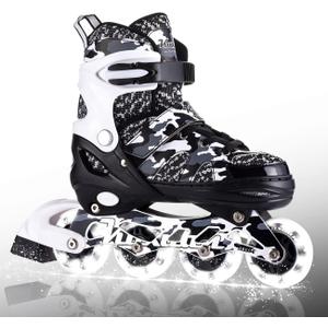 Kuxuan Boys Adjustable Inline Skates with Light up Wheels, Fun Illuminating Skates for Kids Girls Youth (Medium(Kids 13-3 US), Black Came)