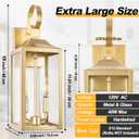19" Gold Outdoor Wall Lantern 2-Light, Large Modern Wall Sconce Light Fixture, Industrial Porch Light with Glass, Waterproof Farmhouse Exterior Lamp (1 Pack)