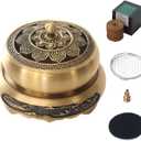Brass Incense Burner Bowl, Lotus Shape, with Stick Holder & Incense net &Fire Cotton Incense Holder Cone Coil Incense Burner Ash Catcher with Lid for Indoor Office Dcor, Handicraft Gifts,Censer