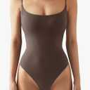 SUUKSESS Women Sexy Square Neck Thong Bodysuit Backless Cami Bodysuit Top Small, Brown