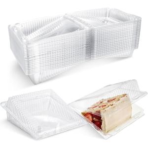 60 Pack Sideways Cake Slice Containers 6.6 x 7.5 x 3 Inch Clear Disposable Plastic Dessert Slice Boxes with Hinged Lid Stackable Cake Containers for Cheese Pies Baked Party Use