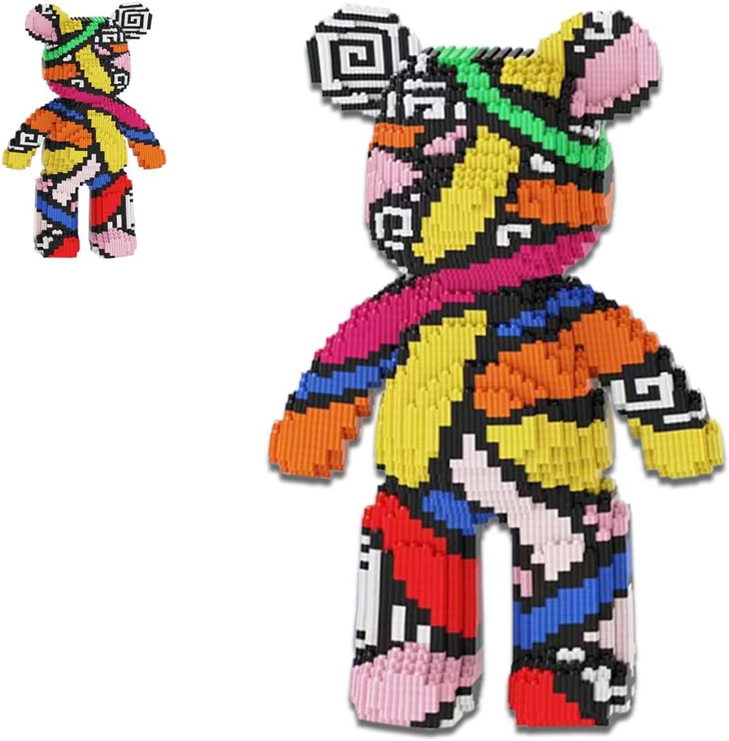 Rainbow Graffiti Bear Micro Building Blocks Set(18.5inches) Animal Winktoys Blocks Bear Building Blocks Gift for Adult and Kid
