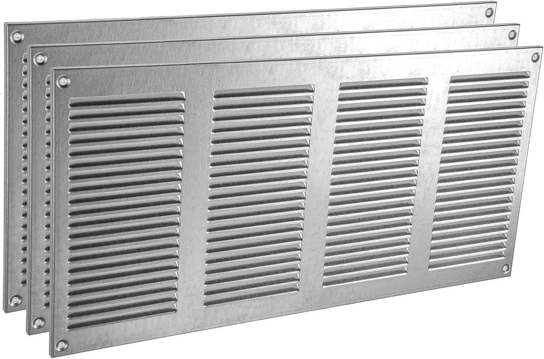 Vent Systems 16" x 8" Inch (Overall Dimensions) Pack of 3 - Galvanized - Air Vent Cover Metal Air Return Grill with Built-in Pest Guard Screen HVAC Vent Duct Cover for Home Improvement
