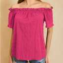 MakeMeChic Women's Summer Off Shoulder Tops Ruffle Short Sleeve Dressy Casual Blouse Top (Pink, M)