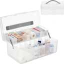 Clear Plastic Bandages Storage Organizer, 2 Tiers Bandage Storage with Lid and Handle, First Aid Box, Large Portable Medicine Container Holder Empty, Suitable for Home, Office, Travel, School, Office