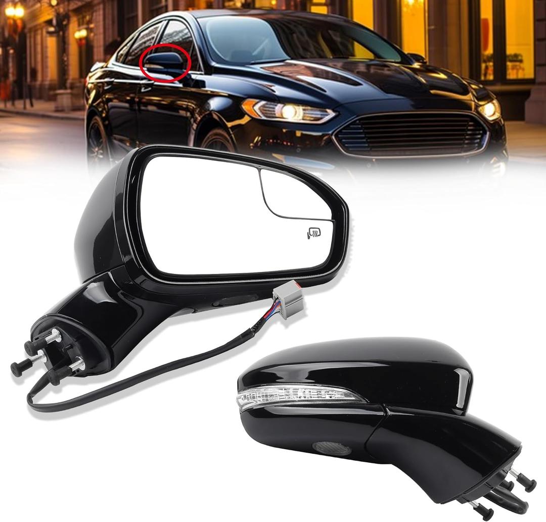 Dasbecan Right Passenger Side Mirror Assembly Compatible with Ford Fusion 2013-2015 Power | Heated | Turn Signal | Manual Folding | DS7Z17682BA | Black | 7Pins