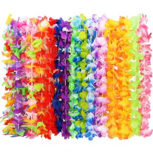 24pcs Leis for Luau Party, Hawaiian Leis Bulk Decorations Silk Flower Necklace, Colorful Tropical Hawaiian Bulk Hula Dance Party Decor, Flower Leis Summer Beach Pool Party Decorations Favors Supplies