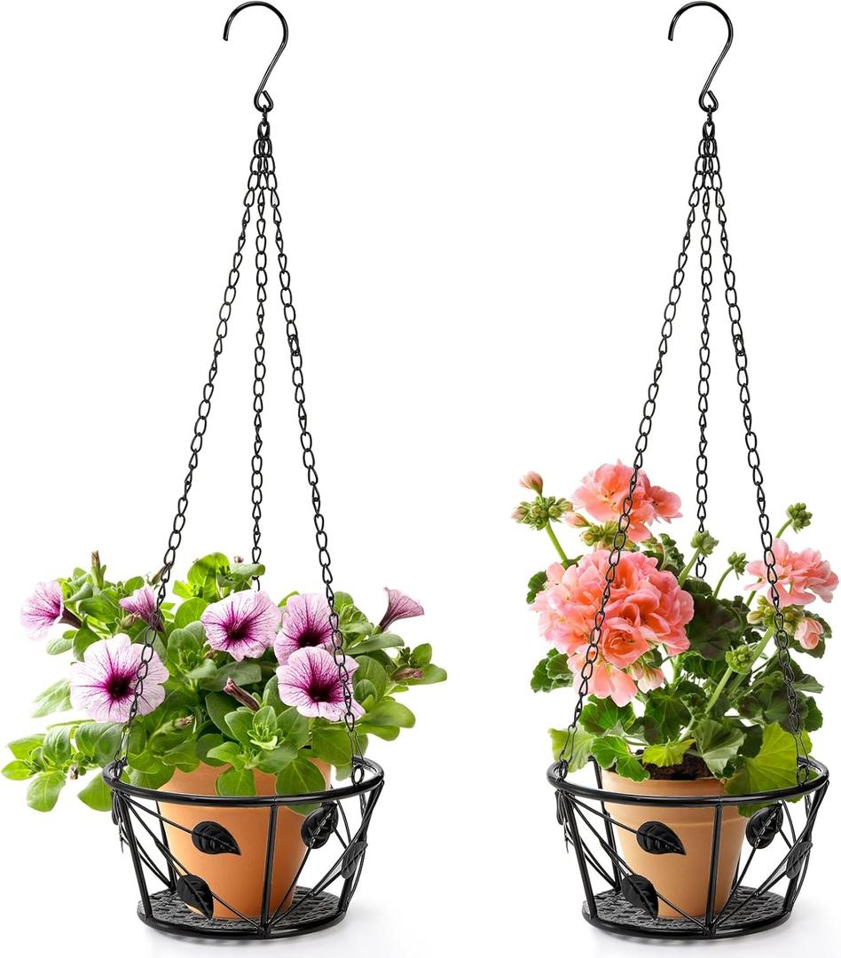 Goaste 2 Pack Metal Plant Hanger, Hanging Plant Holder with Ceiling Hook, Modern Plant Hanging Basket, Decorative Planter Flower Pots Shelf for Indoor Outdoor Use, Home Decor