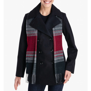 London Fog Womens Small Plaid-Print Scarf Peacoat