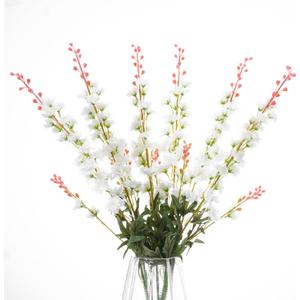 6PCS White Delphinium Artificial Flowers, Long Stem Faux Larkspur Silk Flowers, 33.5" Bendable Fake Flowers Bouquets for Tall Vase Table Kitchen Home Offices Garden Wedding Decor