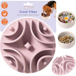 Awoo Great Vibes - Silicone Slow Feeder for Dog Bowls Over 5.5 Inches - Non-Slip, Wet and Dry Food-Compatible Pet Dish with Suction Cups - Extends Mealtime for Fast Eaters - Dishwasher Safe (Mauve)