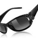 FEISEDY Trendy Polarized Y2K Sunglasses Wrap Around Butterfly Design Fashion Sunnies UV400 Protection B0078 (Black Frame & Gradual Grey Lens)