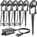 SUNTHIN Outdoor Landscape Lighting, Pack of 6 Outdoor Spot Lights with Transformer for Yard, Plant, Lawn, Tree, Flags, House, Garden, Fence Use, IP65 Waterproof & Connectable (Warm White)
