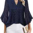 Timeson Women's 3/4 Sleeve Dressy Casual Top (Blue, XL)