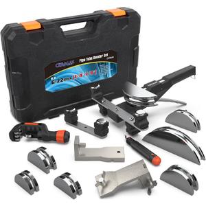 Aluminum Pipe Tube Bender Set with 7 Electroplated Bender Heads, for 1/4 to 7/8 O.D, 90 Ratcheting Tubing Bender w/Reverse Bending Adapters, for HVAC, Air Conditioning, and Hydraulic Work