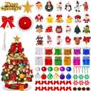 81 Pcs Mini Christmas Tree Decorations Set Mini Christmas Ornaments Tiny Skirt Ball Bow Miniature Hanging Ornament with LED Lights for Small Xmas Tree Decor