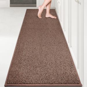 PURRUGS Machine Washable Kitchen Runner Rug 2ft8in x 8ft, Non-Slip/Skid Hallway Runner Rug, Super Absorbent Soft Area Rug for Hallway, Kitchen & Laundry, Rolled Packaging, Brown
