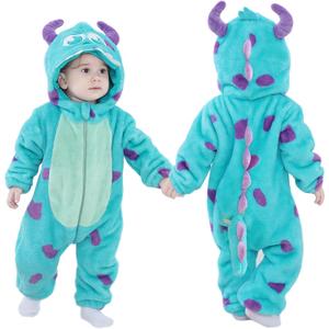 Unisex Baby Flannel Romper Animal Onesie Costume Hooded Cartoon Outfit (80(5-11M), Horns)