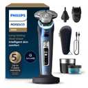 Philips Norelco Shaver i9000 Prestige, Wet & Dry Electric Shaver, Mystic Aqua, SenseIQ Technology, Triple Lift & Cut System, 360 Rotating Dual SteelPrecision Blades, Nose Trimmer, XP9201/88 (i9000 + Charge Stand, QCP & Trimmers, Gray)