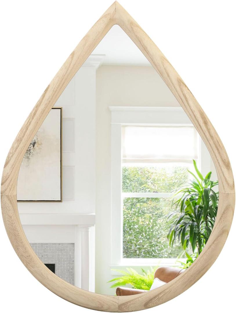 Irregular Wall Mirror Wood Frame Rustic Teardrop Wall Mirrors Decorative Irregular Mirrors for Bedroom Living Room Bathroom 16x20 Inches Natural Color